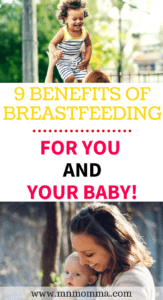The 9 benefits of breastfeeding for both you and your baby! Learn why breastfeeding is so good for you and your baby's health!