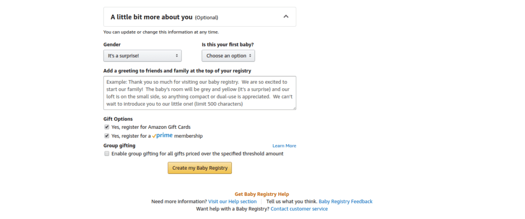 Amazon Baby Registry - Create A Welcome Message