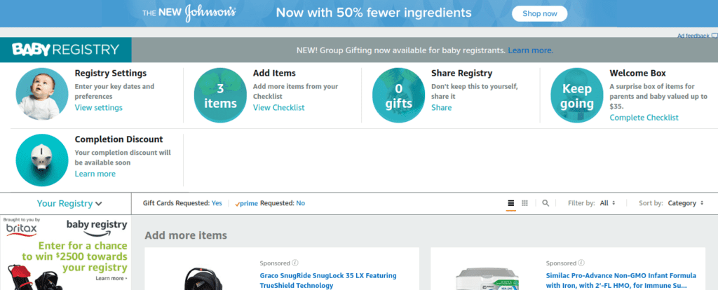 Amazon Baby Registry Home Page