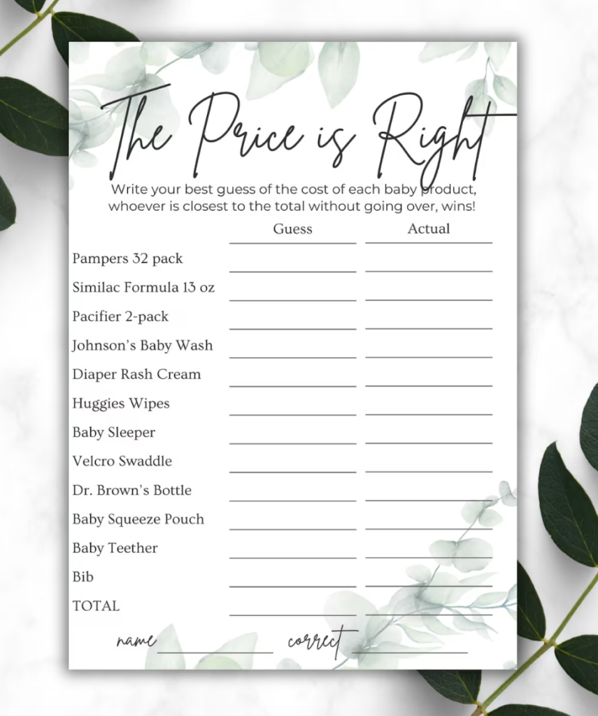 the price is right baby shower game