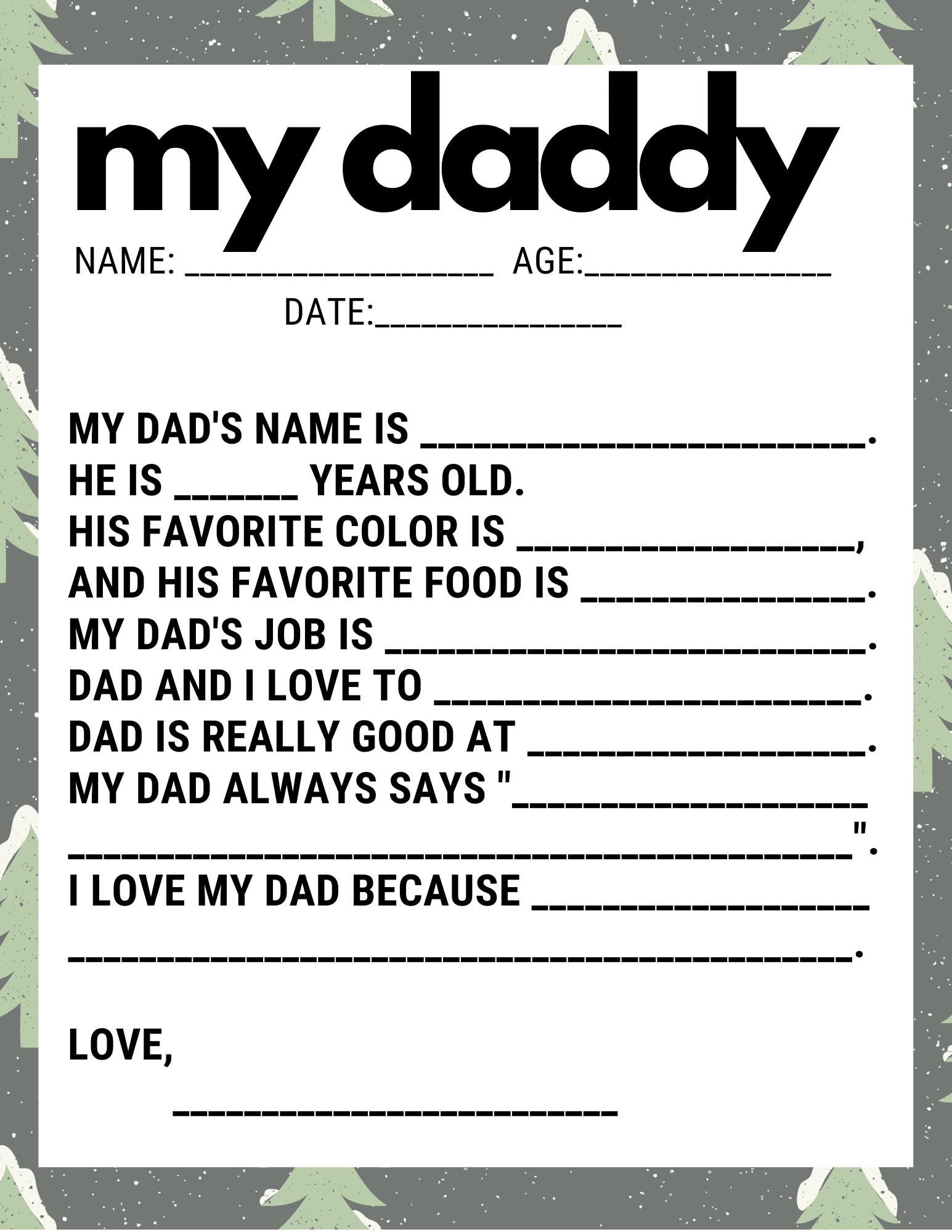 FREE All About My Dad - Father's Day Interview Printable - Minnesota Momma