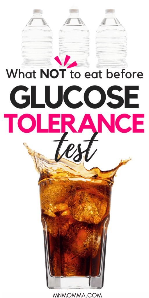 what not to eat before glucose tolerance test - image of water bottles and a glass of soda pop coke