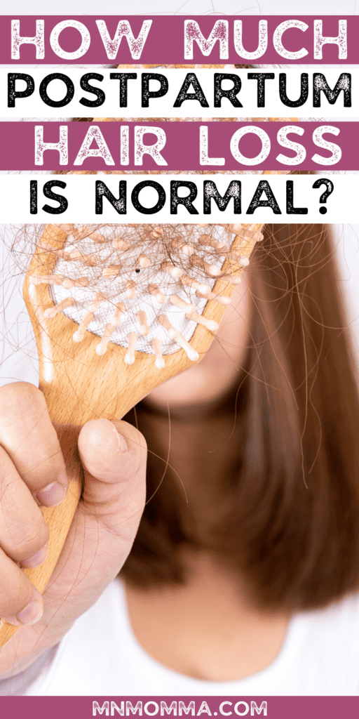 how much postpartum hair loss is normal - woman with hair brush with hair in it
