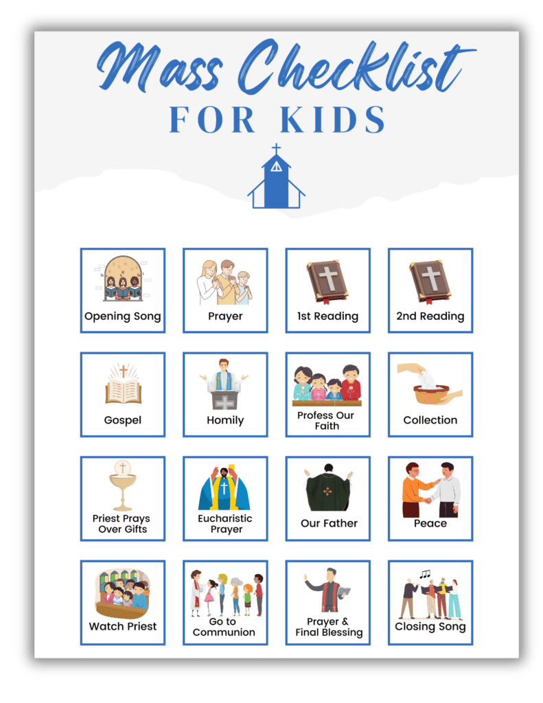 catholic mass checklist activity for kids