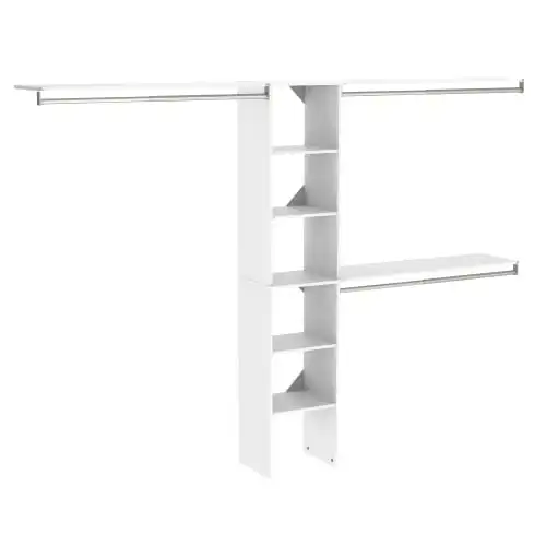ClosetMaid SuiteSymphony Wood Closet Organizer Kit with Tower, 3 Hang Rods, Top Shelves, Adjustable, Fits Spaces 5 - 9 ft. Wide, Pure White