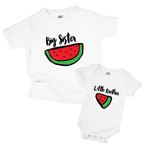 The Spunky Stork Watermelon Big Sister Little Brother Matching Siblings T Shirt (4T Tee, Big Sister)