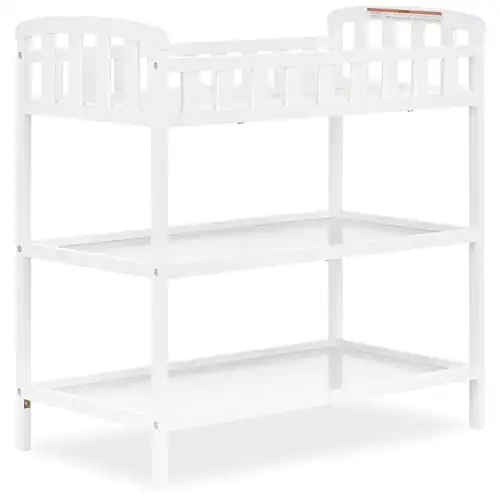 Dream On Me Emily Changing Table In White, Comes With 1" Changing Pad, Features Two Shelves, Portable Changing Station, Made Of Sustainable New Zealand Pinewood