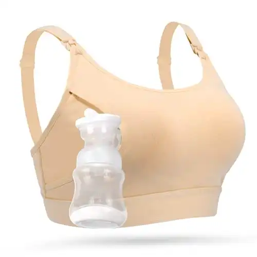 Hands Free Pumping Bra, Momcozy Adjustable Breast-Pumps Holding and Nursing Bra, Suitable for Breastfeeding-Pumps by Lansinoh, Philips Avent, Spectra, Evenflo and More(Skin,XX-Large)