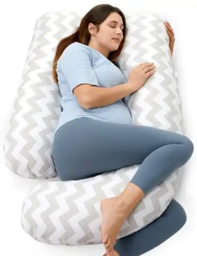 Momcozy U Shaped Pregnancy Pillows with Cotton Removable Cover, 57 Inch Maternity Pillow Full Body Support, Must Have for Pregnant Women, Geometric Pattern