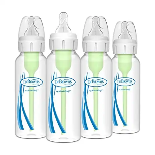 Dr. Brown’s Anti-Colic Options+ Narrow Baby Bottles, 0m+ Level 1 Nipple - Bottle to Reduce Colic, 4 Pack, 8 oz