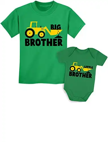 Big Brother Little Brother Matching Outfits Tractor Shirt Baby Boy Outfit Set Baby Green/Kids Green Baby 6M / Kids 4T