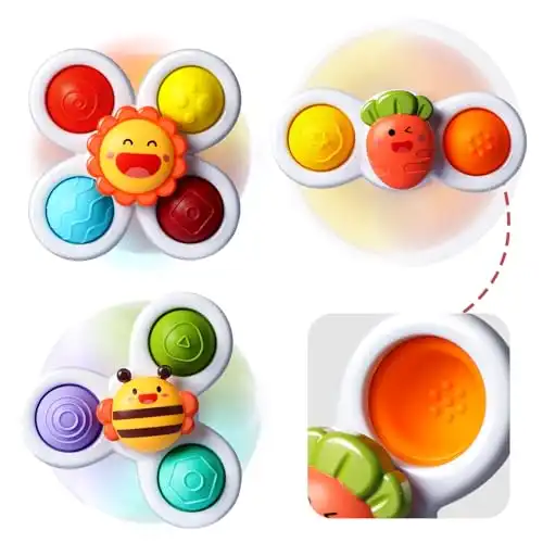 3PCS ALASOU Simple Pop up Suction Cup Spinner Toys for Baby Christmas Stocking Stuffers Gifts|Novelty Spinning Tops Bath Toys for Kids Ages 1-3|Sensory Toy for Toddlers 1-3 Year Old Boy Birthday Gift