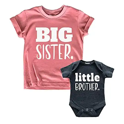 Big Sister Little Brother Outfit Matching Shirts Sets Baby Newborn Outfits Shirt (Mauve/Charcoal Black, Kid (3Y) / Baby (1-3M))