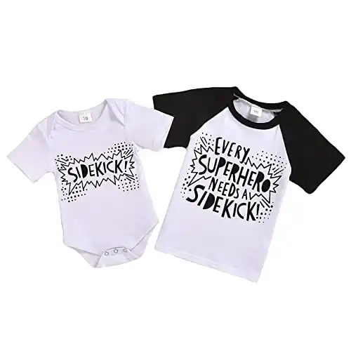 JEELLIGULAR Baby Boy Sibling Shirts Romper Set Big Brother Long Sleeve T-Shirt & Little Brother Bodysuit Matching Outfit Set (Short Sleeve Romper, 0-3 Months)