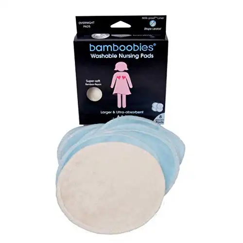 Bamboobies Washable Leak-Proof Nursing Pads for Breastfeeding, Ultra Absorbent, Pair of 4/8 Pads
