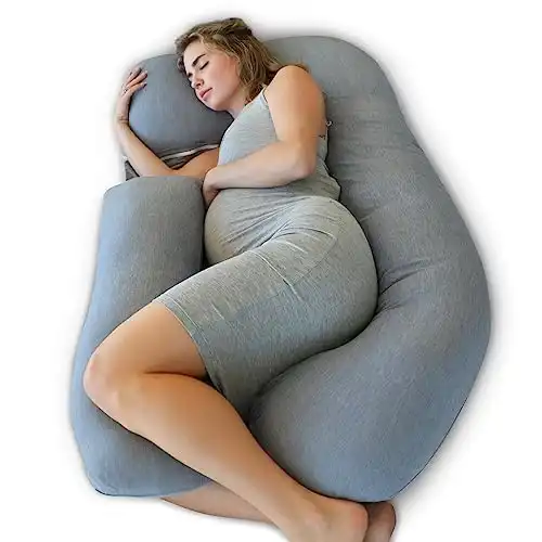 Pharmedoc Pregnancy Pillows, U-Shape Full Body Pillow – Cooling Cover Dark Grey – Pregnancy Pillows for Sleeping – Body Pillows for Adults, Maternity Pillow and Pregnancy Must Haves