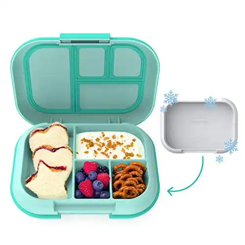 Bentgo® Kids Chill Lunch Box - Leak-Proof Bento Box with Removable Ice Pack & 4 Compartments for On-the-Go Meals - Microwave & Dishwasher Safe, Patented Design, & 2-Year Warranty (Aqua)