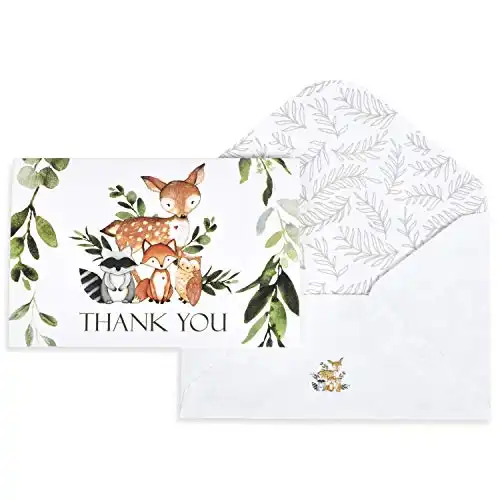 Watercolor Woodland Greenery Thank You Cards