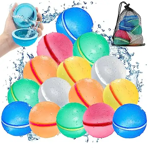 SOPPYCID Water Balloons Reusable Self Sealing, Latex-free Easy Quick Fill Magnetic Water Bomb for Kids & Adults, Pool Toys Splash Balls for Summer Outdoor Beach Water Fight Fun Party Games (15 PCS...