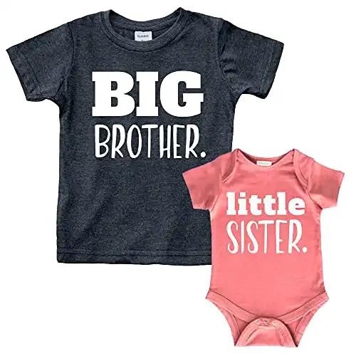 Big Brother Little Sister Outfits Shirt Sibling Shirts Matching Baby Newborn Girl Outfit (Charcoal Black/Mauve, Kids (6Y) / Baby (NB))