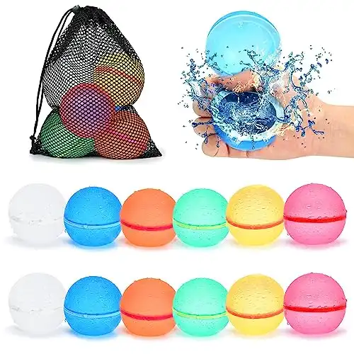 98K Reusable Water Balloons Self Sealing Easy Quick Fill, Silicone Water Balls Summer Fun Outdoor Water Toys Games for Kids Adults Outside Play, Bath Backyard Swimming Pool Party Supplies (12 PCS)