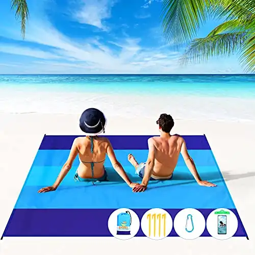 BYDOLL Beach Blanket 78''×81'' 4-7 Adults Oversized Lightweight Waterproof Sandproof Beach Blanket Large Picnic Mat Beach Blanket for Beach Travel Camping Hiking Picnic(78