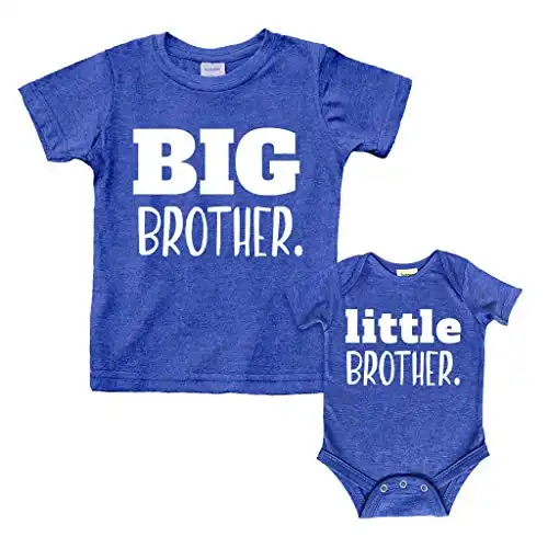 Big Brother Little Brother Shirts Matching Outfits Sibling Gifts Baby Set (Charcoal Blue, Kids (6Y) / Baby (3-6M))