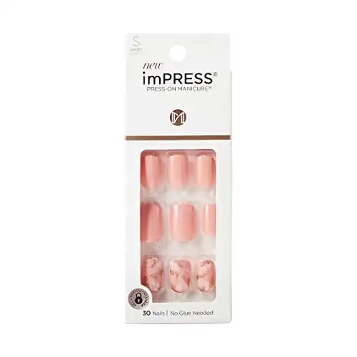 KISS imPRESS No Glue Mani Press On Nails, Design, Kingdom', Light Pink, Short Size, Squoval Shape, Includes 30 Nails, Prep Pad, Instructions Sheet, 1 Manicure Stick, 1 Mini File