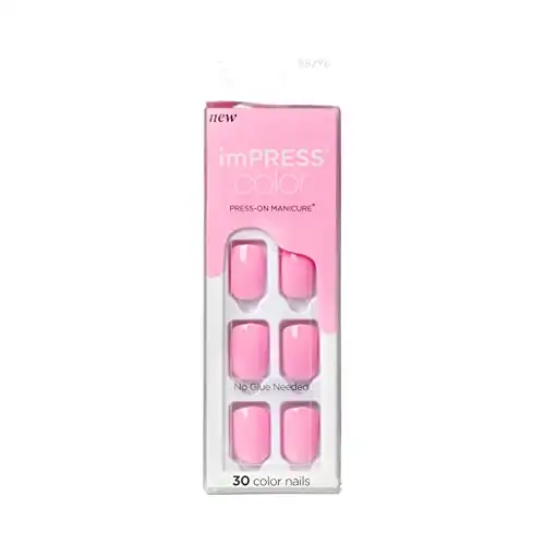 KISS imPRESS No Glue Mani Press On Nails, Color, Self Care', Pink, Short Size, Squoval Shape, Includes 30 Nails, Prep Pad, Instructions Sheet, 1 Manicure Stick, 1 Mini File