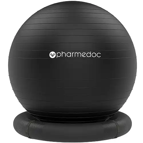 Pharmedoc Ball Chair Yoga Ball Chair Exercise Ball Chair with Base for Home Office Desk, Stability Ball & Balance Ball Seat to Relieve Back Pain, Home Gym Workout Ball for Abs, Pregnancy Ball
